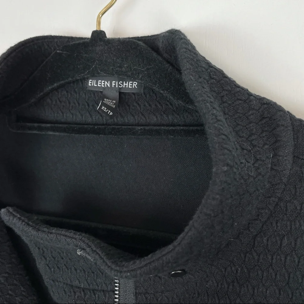 Eileen Fisher Black Texture Moto Zip Up Jacket